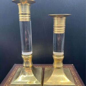 Brass and Acrilic Mid-Century Candlestick Holders
